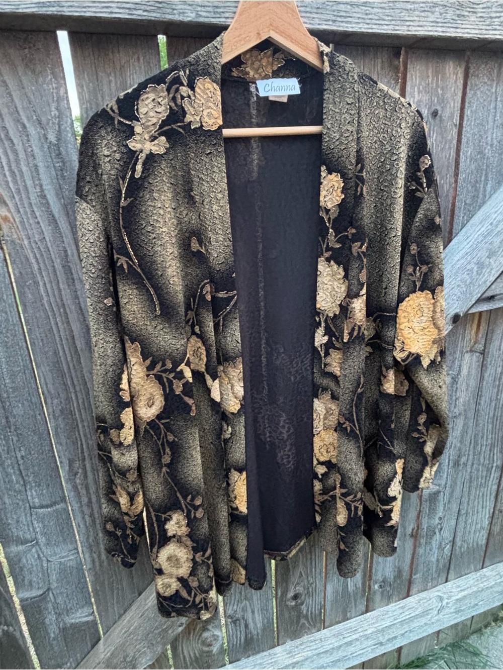 Channa Black & Gold Floral Open-Front Cardigan